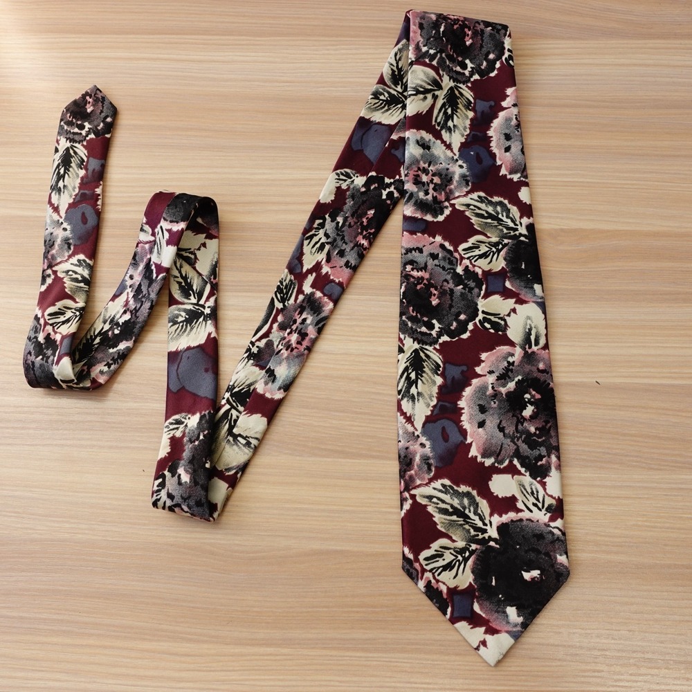 Neck Tie Mens Burgundy Floral Art Botanical Garden Boho JOHN WEITZ Made in USA